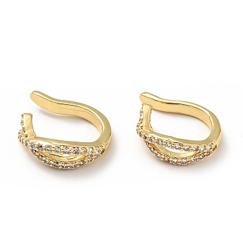Clear Cubic Zirconia Criss Cross Cuff Earrings, Brass Jewelry for Non-pierced Ears, Cadmium Free & Lead Free, Golden, 16x13x4mm
