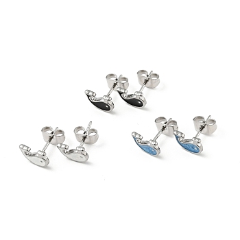 Enamel Dolphin Stud Earrings with 316 Surgical Stainless Steel Pins, Stainless Steel Color Plated 304 Stainless Steel Jewelry for Women, Mixed Color, 6x8mm, Pin: 0.8mm