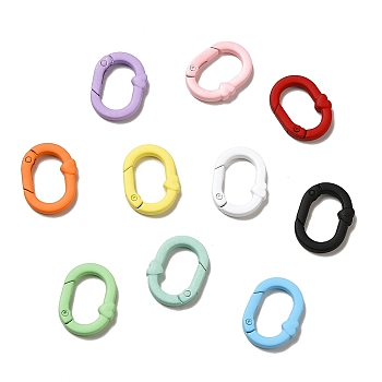 Spray Painted Alloy Spring Gate Rings, Oval Ring with Heart, Mixed Color, 6 Gauge, 28x20.5x4mm, Inner Diameter: 12x19.5mm