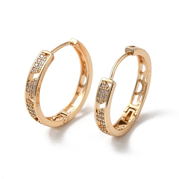 Brass Micro Pave Cubic Zirconia Hoop Earrings, Hollow Half Round, Light Gold, 26x26.5x4mm