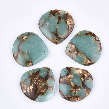 Assembled Natural Bronzite and Synthetic Aqua Terra Jasper Pendants, teardrop, Pale Turquoise, 40.5x40.5x7mm, Hole: 1.2mm