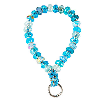 Resin Bead Phone Hand Strap Chains, with Alloy Spring Gate Rings, Light Sky Blue, 180mm