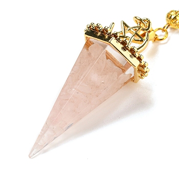 Natural Rose Quartz Chip & Resin Dowsing Pendulum Big Pendants, with Rack Plating Golden Tone Brass Findings, Lead Free & Cadmium Free, Hexagonal Cone, 300~305mm