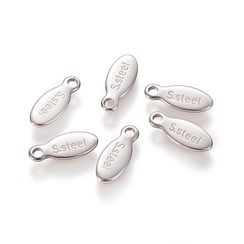 304 Stainless Steel Charms, Chain Extender Teardrop, Oval with Word Steel, Stainless Steel Color, 10x4x0.9mm, Hole: 1.2mm