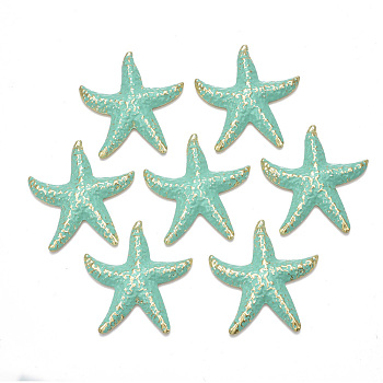 Spray Painted Iron Big Pendants, Starfish/Sea Stars, Light Gold, Medium Aquamarine, 50x47x6mm, Hole: 1.2mm