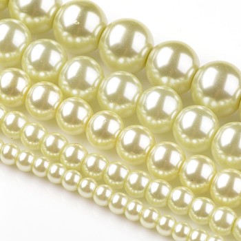 Dyed Glass Pearl Round Beads Strands, Honeydew, 4mm/6mm/8mm/10mm/12mm, Hole: 1mm, about 70~216pcs/strand