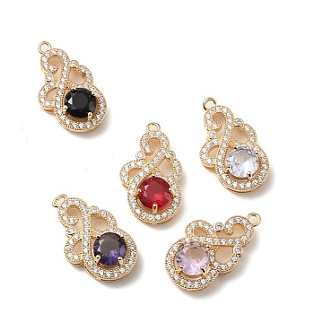 Brass with K9 Glass & Rhinestone Pendants, Light Gold, Flower Charms, Mixed Color, 27x15.5x6.5mm, Hole: 1.8mm