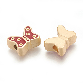 Alloy Enamel European Beads, Large Hole Beads, Matte Style, Butterfly, Matte Gold Color, 15x11x7mm, Hole: 4mm