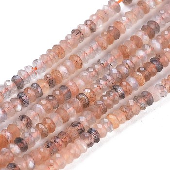 Natural Multi-Moonstone Beads Strands, Rondelle, Faceted, 3.5x2mm, Hole: 0.7mm, about 156~157pcs/strand, 15.31 inch~15.43 inch(38.9~39.2cm)