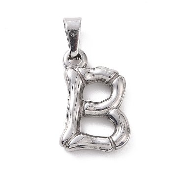 304 Stainless Steel Pendants, Bamboo Style, Stainless Steel Color, Letter.B,  18x12x3mm, Hole: 3x7mm