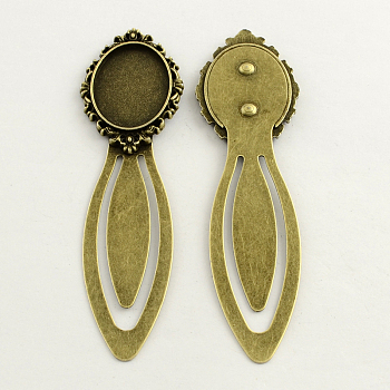 18x25mm Tray Bookmark Cabochon Settings, Iron with Alloy Oval Round Tray, Lead Free, Nickel Free & Cadmium Free, Antique Bronze, 88x25x3mm