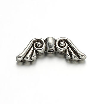 Wing Tibetan Style Alloy Beads, Cadmium Free & Lead Free, Antique Silver, 7.2x20.2x4mm, Hole: 1mm
