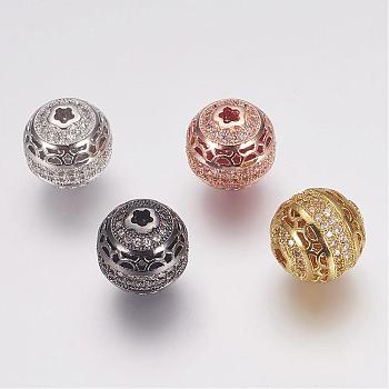 Brass Micro Pave Cubic Zirconia Beads, Round, Hollow, Mixed Color, 12mm, Hole: 2mm