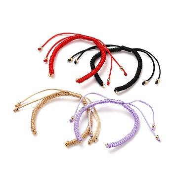 Adjustable Braided Nylon Bracelet Making, with 304 Stainless Steel Open Jump Rings and Round Brass Beads, Golden, Mixed Color, Single Chain Length: about 6-1/2 inch(16.5cm)