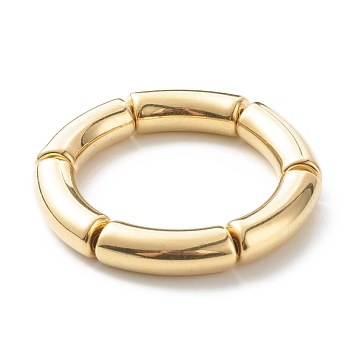 Chunky CCB Plastic Curved Tube Beads Stretch Bracelet for Men Women, Gold, Inner Diameter: 2 inch(5.2cm)