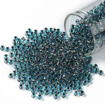 TOHO Round Seed Beads, Japanese Seed Beads, (748) Copper Lined Light Aqua, 8/0, 3mm, Hole: 1mm, about 1110pcs/50g
