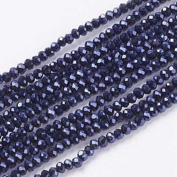 Electroplate Glass Beads Strands, Full Plated, Faceted, Rondelle, Hematite Plated, 3x2mm, Hole: 0.8mm, about 185~190pcs/strand, 14.9~16.9 inch(38~43cm)