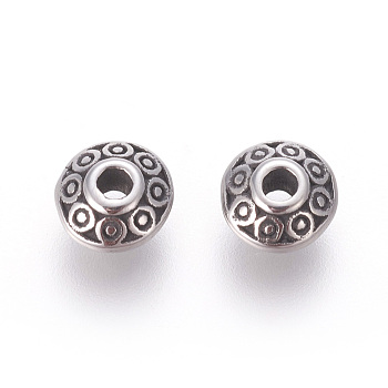 304 Stainless Steel Spacer Beads, Flat Round, Antique Silver, 6.5x3.5mm, Hole: 1.8mm