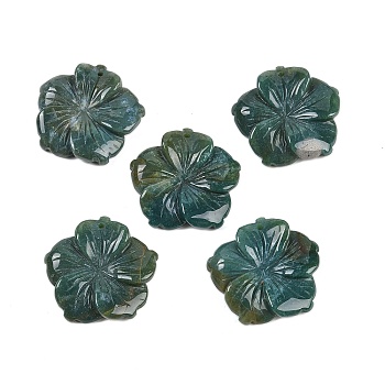 Natural Indian Agate Carved Pendants, Flower Charms, 28.5x29.5x5mm, Hole: 1.2mm