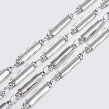 Tarnish Resistant 304 Stainless Steel Chains, Bar Link Chains, Soldered, Stainless Steel Color, 15x3x1.2mm