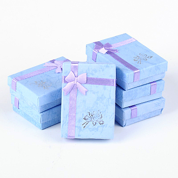 Valentines Day Presents Packages Cardboard Pendant Necklaces Boxes, with Bowknot, Rectangle, Light Steel Blue, 7x5x2cm