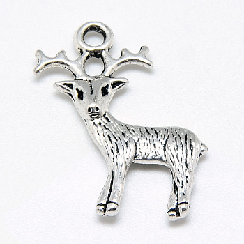 Tibetan Style Alloy Pendants, Christmas Reindeer/Stag, Cadmium Free & Lead Free, Antique Silver, 23.5x19x3mm, Hole: 2mm, about 700pcs/1000g