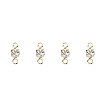 Iron Crystal Rhinestone Connector Charms, Flat Round Links, Light Gold, 7x3mm