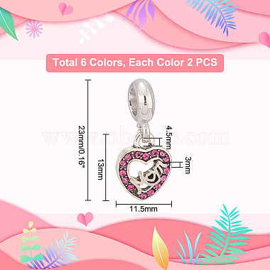 Elite 12Pcs 6 Colors Mother's Day Alloy Rhinestone European Dangle Charms(FIND-PH0010-89)-2