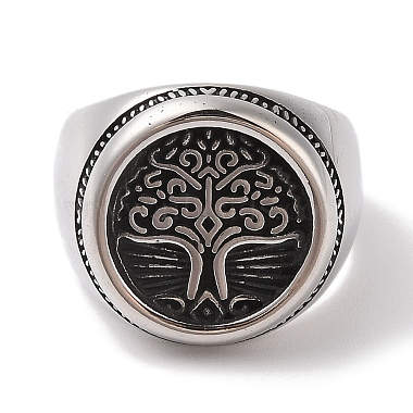 304 Stainless Steel Round with Tree of Life Signet Rings for Men(RJEW-U005-20A-01)-2