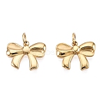 Ion Plating(IP) 304 Stainless Steel Charms, with Jump Ring, Bowknot, Golden, 9.5x12x2mm, Hole: 2.4mm(X-STAS-H100-20G)