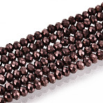 Electroplate Glass Beads Strands, Full Plated, Faceted, Rondelle, Copper Plated, 2x1.5mm, Hole: 0.6mm, about 208~220pcs/Strand, 34~36cm(X-EGLA-F149-FP-08)