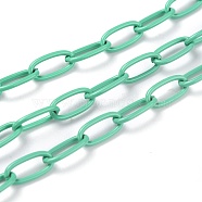 Spray Painted Brass Cable  Chains, with Spool, Unwelded, Light Sea Green, 10x5x1mm, 32.8 Feet(10m)/roll(CHC-H103-02A)