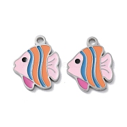 304 Stainless Steel Pendants, with Enamel, Fish Charm, Stainless Steel Color, 16x13x1.5mm, Hole: 1.8mm(STAS-C083-10P-02)
