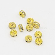 Brass Rhinestone Spacer Beads, Grade AAA, Straight Flange, Nickel Free, Golden Metal Color, Rondelle, Crystal, 5x2.5mm, Hole: 1mm(X-RB-A014-Z5mm-01G-NF)