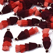 Polycotton(Polyester Cotton) Layered Tassel Big Pendant Decorations, with Iron Findings, Golden, Dark Red, 48~55x12~15mm, Hole: 2.5x4.5mm(FIND-T052-16-12)