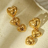 304 Stainless Steel Stud Earrings, Heart Tassels, Golden, 46.5x17.9mm(EJEW-S226-19G)