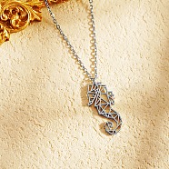 Stainless Steel Origami Seahorse Pendant Necklace, Stainless Steel Color, 17.72 inch(45cm)(RP6036-2)
