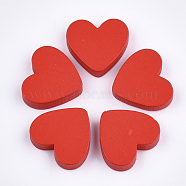 Painted Wooden Cabochons, Heart, Red, 19x21x4.5mm(WOOD-Q040-005A)