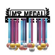 Acrylic Medal Holder, Medals Display Hanger Rack, with Hanger Hooks, Medal Holder Frame, Rectangle with Word MY MEDAL, Black, 96x290x10mm(AJEW-WH0296-012)