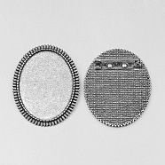 Vintage Tibetan Alloy Brooch Cabochon Bezel Settings, Cadmium Free & Lead Free, with Iron Pin Back Bar Findings, Antique Silver, Oval Tray: 30x40mm, 47x37x2mm, Pin: 0.8mm(PALLOY-O037-10AS)