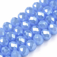 Electroplate Glass Beads Strands, Imitation Jade Beads, Pearl Luster Plated, Faceted, Rondelle, Cornflower Blue, 3.5x3mm, Hole: 0.4mm, about 123~127pcs/strand, 13.7~14.1 inch(35~36cm)(EGLA-A034-J3mm-A02)