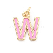 Rack Plating Brass Pendants, with Enamel and Jump Ring, Cadmium Free & Lead Free, Long-Lasting Plated, Real 18K Gold Plated, Letter, Letter W, 11.5x10x1mm, Hole: 2.5mm(KK-C065-02W-G)