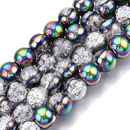 Electroplated Crackle Glass Beads Strands, Half Plated, Round, Colorful, 10~10.5mm, Hole: 1.2mm, about 41~42pcs/strand, 14.76~14.96 inch(37.5~38cm)(EGLA-N014-10mm-06)