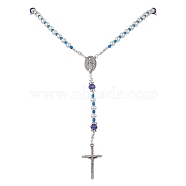 Acrylic & Glass Rosary Bead Necklaces, Cross & Virgin Mary Tibetan Style Alloy Pendant Necklace, Antique Silver, 24.09 inch(61.2cm)(NJEW-JN04605)