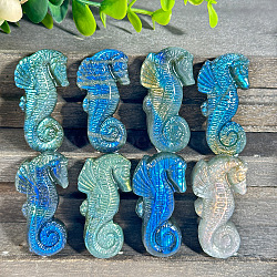 Natural Labradorite Carved Healing Sea Horse Figurines, Reiki Energy Stone Display Decorations, 45x23mm(PW-WG19543-01)