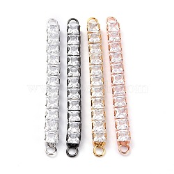Brass Clear Square Cubic Zirconia Links Connectors, Long-Lasting Plated, Rectangle, Mixed Color, 56x5x4mm, Hole: 2.5mm(ZIRC-G170-22)