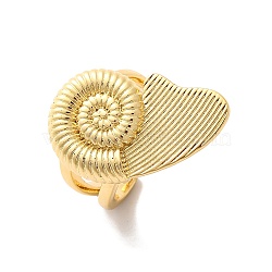 Spiral Shell Brass Open Cuff Rings, for Women, Lead Free & Cadmium Free, Real 18K Gold Plated, 26x22mm, Adjustable(RJEW-U009-10G)