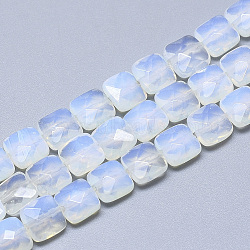 Opalite Beads Strands, Faceted, Square, 8~8.5x8~8.5x5mm, Hole: 1mm, about 25pcs/strand, 8.0''(G-S357-D01-15)