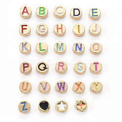Alloy Enamel Beads, Cadmium Free & Lead Free, Flat Round with Initial Letters and Other Symbol, Light Gold, Letter A~Z, 8x4mm, Hole: 1.5mm, 29 colors, 1pc/color, 29pcs(ENAM-YW0001-26LG)