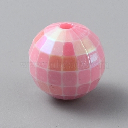AB Color Plated Eco-Friendly Poly Styrene Acrylic Round Beads, Faceted, Pink, 15.5x16x16mm, Hole: 2mm(OACR-WH0028-23B)